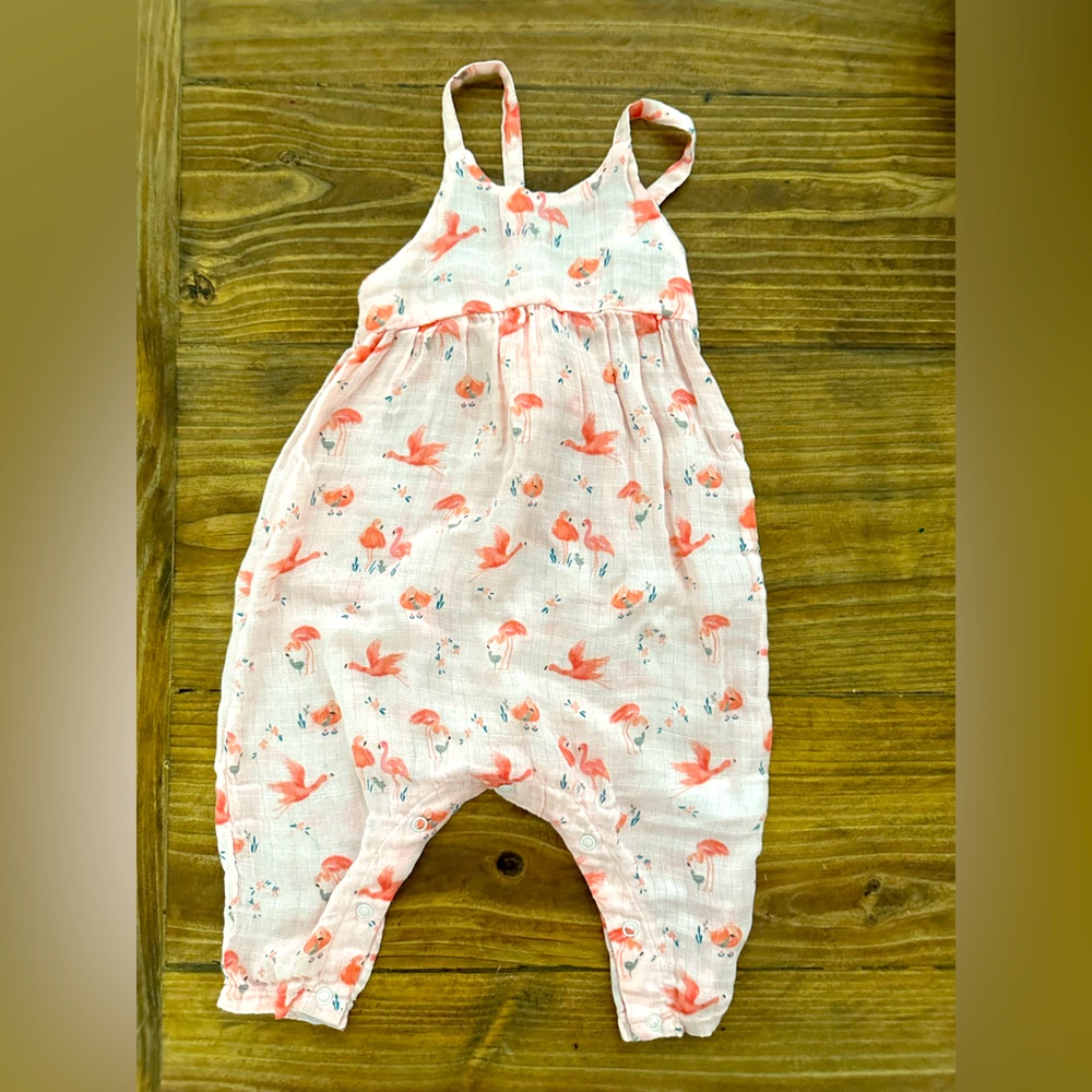 Angel Dear Flamingo Tie Back Romper SZ 12-18 months.